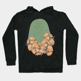 Abstract Figure Line Art with Flowers Hoodie